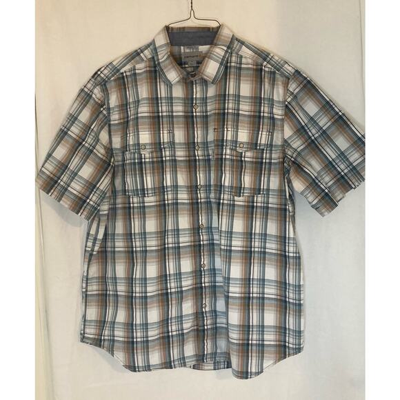 Carhartt Mens Short Sleeve Button Down Size XL Relaxed Fit Green &‎ Brown Plaid - Picture 1 of 8